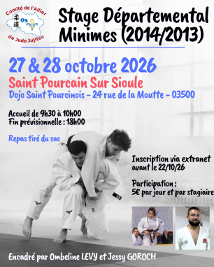 Stage départemental MINIMES N°1 - 27 et 28 octobre 2026 St-Pourçain